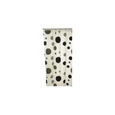 Imagem de Cortina de Box PVC Branco com Visor Preto, 1,38m x 1,98m, Antimofo, com Gancho