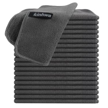 Imagem de KinHwa Toalhas de cozinha para louças, panos de prato de microfibra absorventes panos de prato de secagem rápida com lateral de limpeza de poli ideal para limpeza de cozinha (cinza, 20 x 20 cm, 20