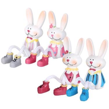 Imagem de Toyvian Conjunto de 4 Decorações de Coelhinhos de Páscoa: Figuras de Coelho Fofas Em Resina Com Pernas Articuladas, Enfeites para Pendurar Na Cesta de Páscoa E Decoração de Mesa para a Primavera.