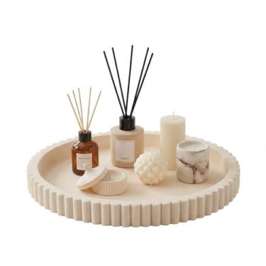 Imagem de Yalikop Bandeja decorativa oval de concreto para decoração de mesa de centro de mesa de centro de mesa cinza creme moderna de 38 cm para servir decoração de casa, bandejas decorativas, presente