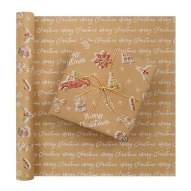 Imagem de Meery Papel de embrulho de Natal mini rolo de giz de cera estilo papel de embrulho vintage caminhão flor vermelha bola de cristal azevinho marrom papéis kraft para presente de Natal, meninas, meninos