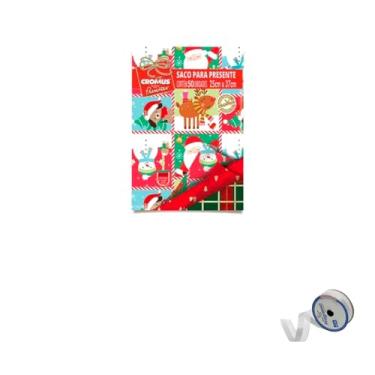 Imagem de Kit Saco Metalizado 35x54cm 50 Unidades Com Fita Cetim Impressa 22mm 10 Metros