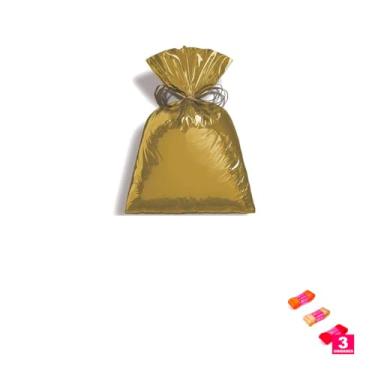 Imagem de Kit Saco Metalizado 15x22cm 50 Unidades com Fita de Cetim 38mm x 10 Metros