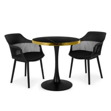 Imagem de Conjunto Mesa de Jantar Redonda Majestic 70cm Preta com 2 Cadeiras Est