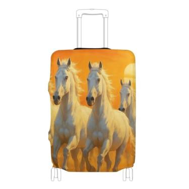 Imagem de White Horses Capa de bagagem laranja pôr do sol para protetores de mala elástica viagem férias essenciais capa de terno, P, serve para estojo de 45 a 50 cm, Cavalos brancos, pôr do sol laranja, M 22