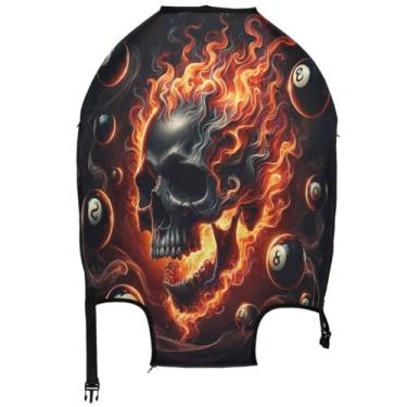 Imagem de Joisal Capa de bagagem preta de caveira para mala protetora de viagem, impressão protetora, acessórios de viagem para mulheres,, caveira preta chama fria, S 18-20 in, Capa de mala