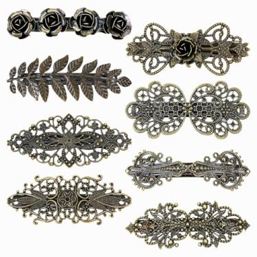 Imagem de 8 peças de presilhas de cabelo de metal bronze vintage flor de folha rosa presilhas de cabelo francês, acessórios de cabelo para mulheres e meninas