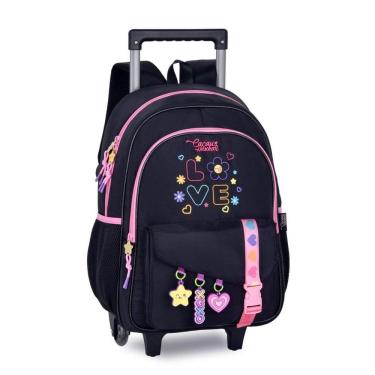 Imagem de Mochila Rodinhas Cacau Haxkar Bolsa Escolar Feminina Premium