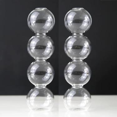Imagem de Pacote com 2 lindos vasos de bolhas para flores, vidro, moderno, bolha, para decoração de casa, vaso de flor único redondo decorativo para mesa (transparente, 4 bolas 23 cm)