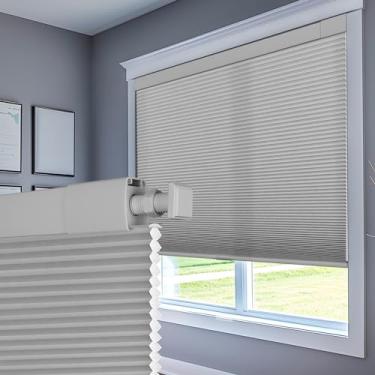 Imagem de Boolegon Persianas sem furadeira para Windows Persianas celulares sem fio sem ferramentas Persianas de puxar favo de mel fácil instalação sem parafusos Persianas celulares para porta, casa, cinza