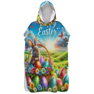 Imagem de Joisal Poncho de surf com ovos coloridos de coelho de Páscoa para adulto roupão de banho com capuz toalha de banho vestível homens mulheres poncho com capuz