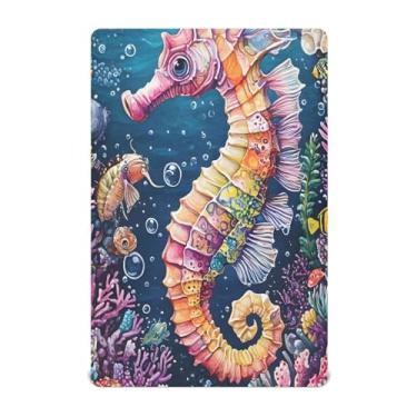Imagem de Lençol com elástico vibrante cavalo marinho coral para meninos e crianças, lençol com elástico respirável para berço 132 x 71 cm, essencial para bebês