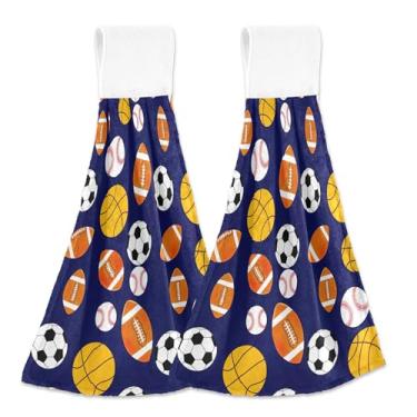 Imagem de Bolas de beisebol basquete futebol marinho outono pendurado toalhas de cozinha macias absorventes conjunto de 2, toalhas de casa e cozinha fofas personalizadas 18,2 x 14 polegadas