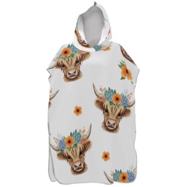 Imagem de Joisal Poncho de surfe para adultos trocador de roupa de praia com capuz toalha de banho leve bonito vacas highland branco poncho masculino com capuz