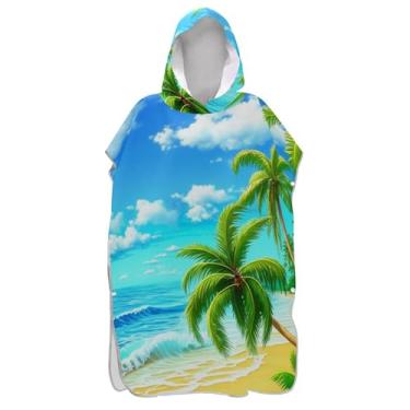 Imagem de Roupão para adultos, poncho de surfe, com capuz, toalha de natação, fofo, plus size, palmeiras tropicais, poncho masculino com capuz