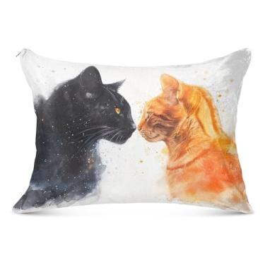 Imagem de Fronha decorativa branca de gato pantera aquarela com zíper pintura fronha King Queen padrão fronha de cama, tamanho padrão, 50,8 cm x 66 cm