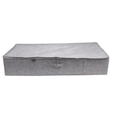 Imagem de Dioche Sob a Cama Recipiente de Armazenamento Dobrável Organizador de Linho de Algodão Cinza para Roupas Sapatos Meias Quarto Armário Dormitório (L)