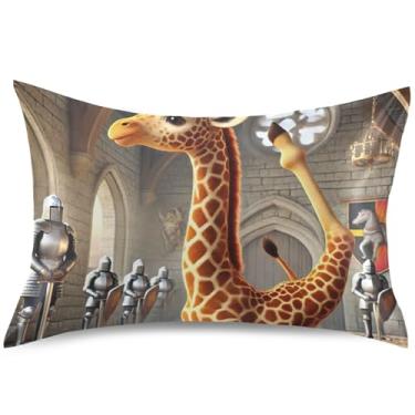 Imagem de Lindas capas de travesseiro de girafa de animais de cetim para estampa de cabelo, capa de travesseiro padrão King Queen, decoração de casa, tamanho padrão, 66 cm x 50 cm