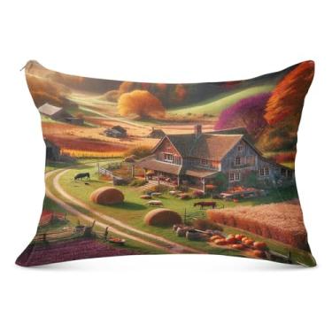 Imagem de Capa de almofada de outono tamanho king size com paisagem de fazenda 50 x 76 cm macia com zíper antiestática