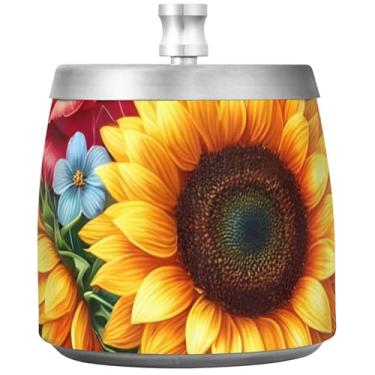 Imagem de Cinzeiro de charuto de girassol rosa primavera com tampa para fumantes sem fumaça bonito bandeja de cinzas floral para homens ao ar livre para fumar charutos acessórios exclusivos presentes