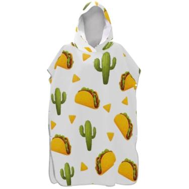 Imagem de Joisal Roupão de mudança de poncho de surfe plus size para toalha de natação com capuz desenho animado tacos branco poncho masculino com capuz