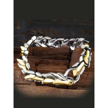 Imagem de Pulseira masculina banhada a ouro prata grunge e punk, aço inoxidável, corrente de dragão, cabeça em forma de osso, pulseira de elos de metal pesado, One Size, Liga metálica, Sem Pedra Preciosa