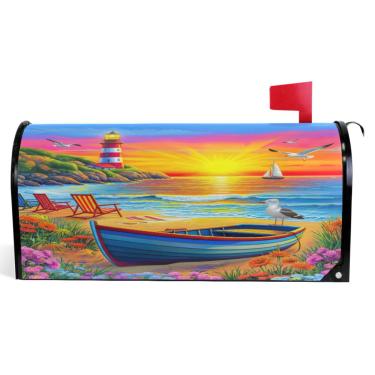 Imagem de TSENQUE Capas decorativas para caixa de correio em aquarela azul marinho costeiro caixa de correio de vinil magnético envoltórios de inverno caixa de correio moderna decoração de jardim tamanho padrão