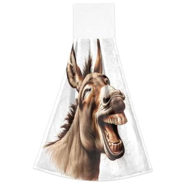 Imagem de Joitme Toalhas de mão com laço para pendurar, forno de burro rindo, conjunto de 2, toalhas de cozinha macias e absorventes decorativas, 46 x 35 cm