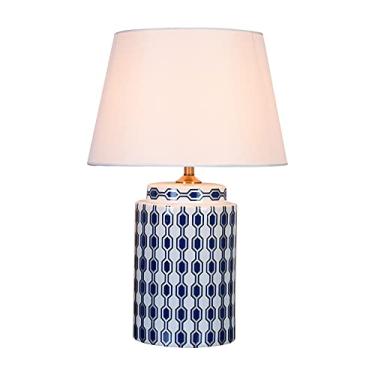 Imagem de Abajur de mesa em cerâmica estilo chinês para quarto, moderno e simples, com pintura americana, em cerâmica esmaltada, grande e com cúpula combinando.