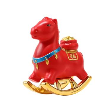 Imagem de MotiveTech Estatueta de Cavalo de Balanço para Decoração de Ano, Ornamento de Mesa, Escultura de Animal para Sala de Estar, Decoração de Estante para Festas, Vermelho