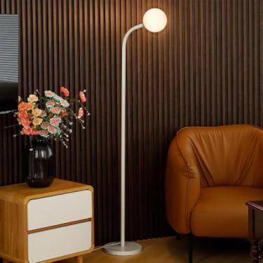 Imagem de Luminária de chão minimalista nórdica para leitura em ambientes internos, luminária alta com base em PVC branco em formato de bola, luminária de chão para canto de sofá, interruptor de pé, l