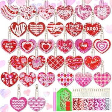 Imagem de Chaveiro de pintura de diamante dupla face para o dia dos namorados, chaveiro de pintura de diamante de coração, pingente de enfeite de arte de diamante para pendurar em diamantes para bricolage