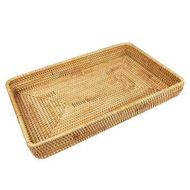 Imagem de GLOGLOW Bandeja de Serviço de Rattan Tecida à Mão, Cesta de Armazenamento de Lanche Multifuncional, Conjunto de 3 Peças, para Sala de Estar, Cozinha, Utensílios de Mesa de Piquenique (L)