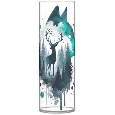Imagem de Vaso cilíndrico vaso de flores lobo veado animal impressão de plástico vaso redondo bonito personalizado floral moderno decoração de mesa, 30 cm x 9,9 cm