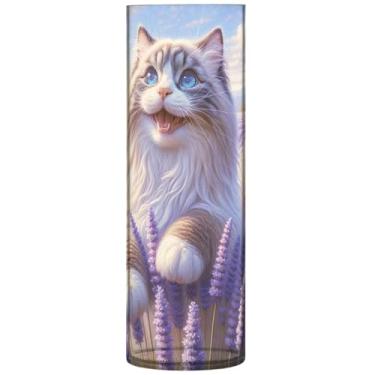 Imagem de Vaso grande de plástico floral de gato lavanda bonito vaso de flores cilíndrica para decoração de mesa de outono para casa, 30 cm x 9,9 cm