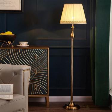 Imagem de Abajur de chão com cúpula de tecido, luz suave, ideal para cuidar dos olhos, luminária alta, luminária vertical de metal polido, estilo americano campestre, luminária de chão decorativa, ele