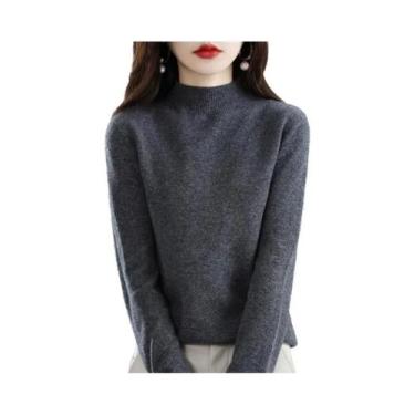 Imagem de Suéter Feminino De Lã 100% Pura Com Gola Alta, Pulôver De Cashmere Cas