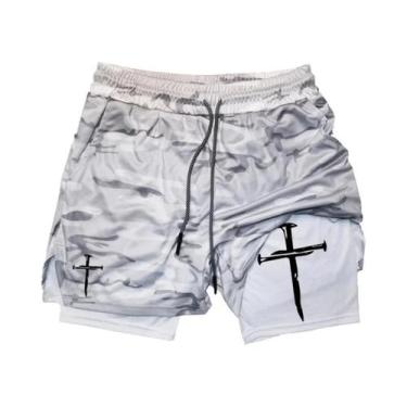 Imagem de Shorts De Corrida Masculinos Com Estampa De Cruz Cristã 2 Em 1 Para Tr