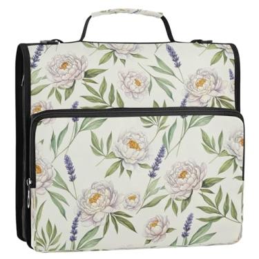 Imagem de Bolsa organizadora de fichário com zíper branco com alça de ombro, 3 anéis de 3 anéis, 3,8 cm, estojo de portfólio de anéis em D comporta 500 folhas para armazenamento de documentos escolares e