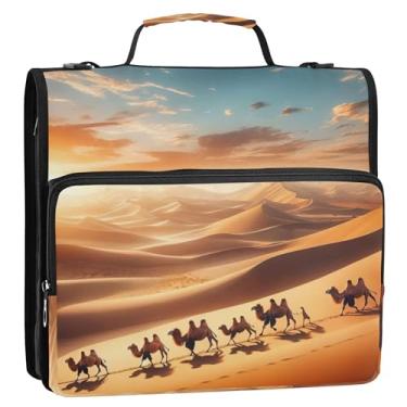 Imagem de 3 fichários de desenho animado, anel D de 3,8 cm, cenário de animais do deserto, zíper, estojo de armazenamento com alça para fichários escolares com alça de ombro