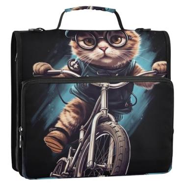 Imagem de Fichário legal de 3 anéis com estampa de gato, anel D de 3,8 cm, bolsa organizadora com zíper com alça para carteira de documentos escolares, suporte para 500 folhas