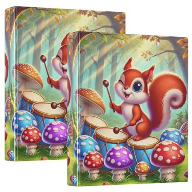 Imagem de Fichários fofos da floresta de esquilos de desenho animado de 3 cm, 3 argolas, 200 folhas, pintura, 3 pastas, anel redondo, fichário de escritório, 31,5 x 27 x 6 cm, 1 pacote