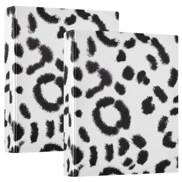Imagem de Fichários de pele de leopardo preto e branco de 3,8 cm, 3 anéis, comporta 200 folhas, fichário de prancheta, anel redondo, 31,5 x 27 x 6 cm, pacote com 2