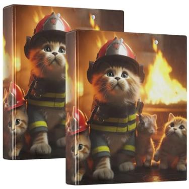 Imagem de Fichário engraçado de gato bombeiro de 3 cm com 3 argolas, 200 folhas, fichário de receita de anel redondo, 31,5 x 27 x 6 cm, 1 pacote