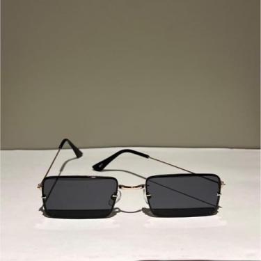 Imagem de Óculos de Sol Retangular Unisex Sem Aro Armação de Metal Proteção UV Moda Masculino Feminino Leve (Preto)