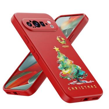Imagem de ELESNOW Capa de celular de Natal para Google Pixel 9 Pro XL, design de arte bonito da árvore de Natal, leve e macia, proteção à prova de choque para Google Pixel 9 Pro XL (vermelho)