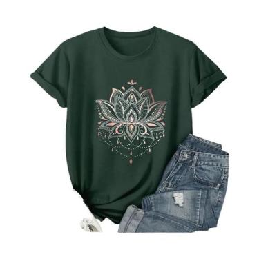 Imagem de Camiseta plus Size Com Estampa De Lótus, Blusa Casual Feminina De Mang