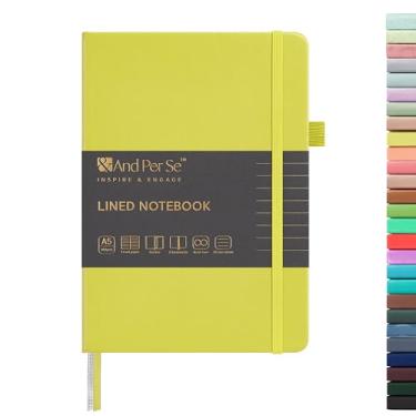 Imagem de &And Per Se Caderno pautado com 160 páginas, caderno de papel grosso pautado universitário A5 14,5 x 20,3 cm, cadernos de capa dura para mulheres, homens, escritório, escola (1 pacote, verde limão)