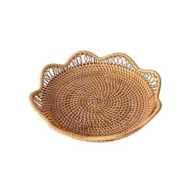 Imagem de WYNSJDBB Tigelas de frutas, cesta de legumes, prato de frutas tecido à mão, tigela de frutas em vime, bandeja de armazenamento de biscoitos doces feita à mão para sala de estar/cestas de cozinha