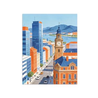 Imagem de Pôster paisagem - Torre Prédios Cidade - Impressões em Tela - Imagem Moderna Natureza para Sala de Estar Decoração 60x80cm Sem Moldura